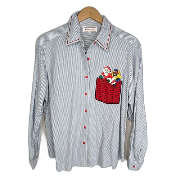 Vintage 90s Westbound Holiday Santa Button Up Shirt Wms Size L - Picture 1 of 8